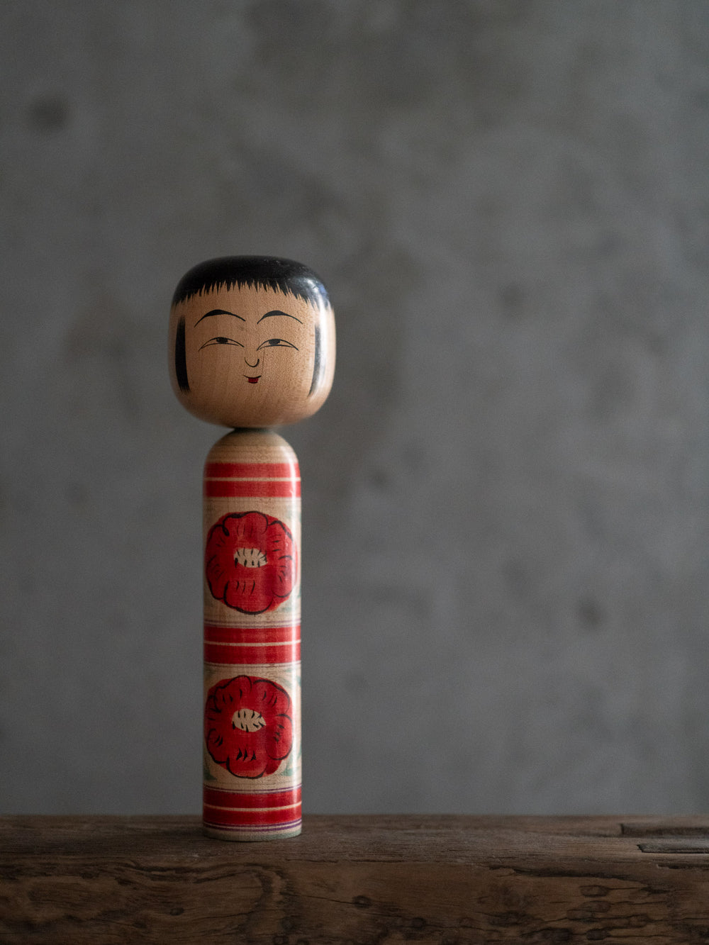 Vintage Kokeshi Doll - Red Camellia