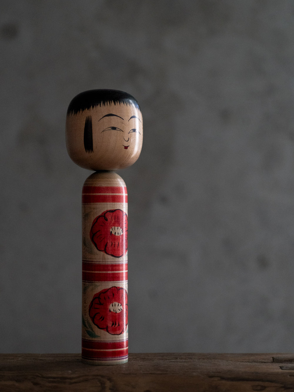 Vintage Kokeshi Doll - Red Camellia