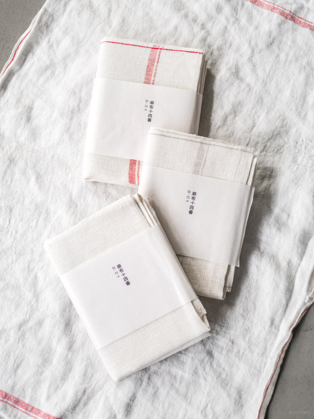Three white Azmaya azabu linen hand towels made in Japan