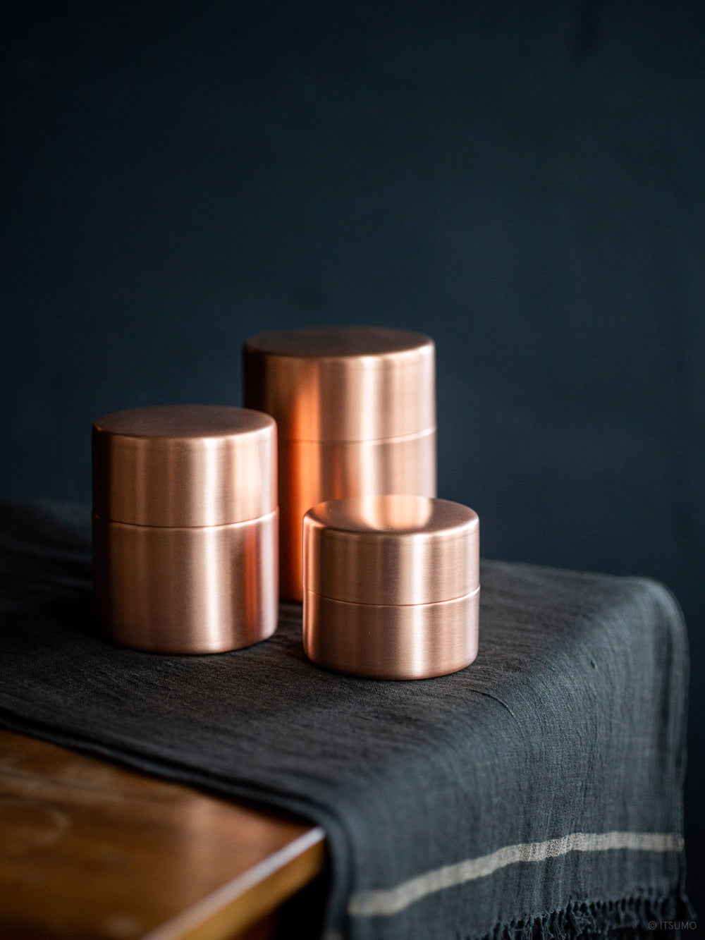 Azmaya copper tea canisters in three sizes: Small, Medium and Large