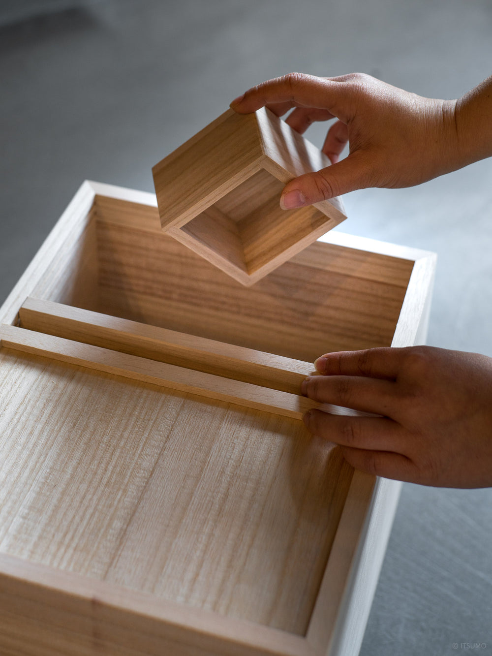 Azmaya kiri wood rice storage box with rice scoop made in Kasukabe City in Saitama Prefecture in Japan