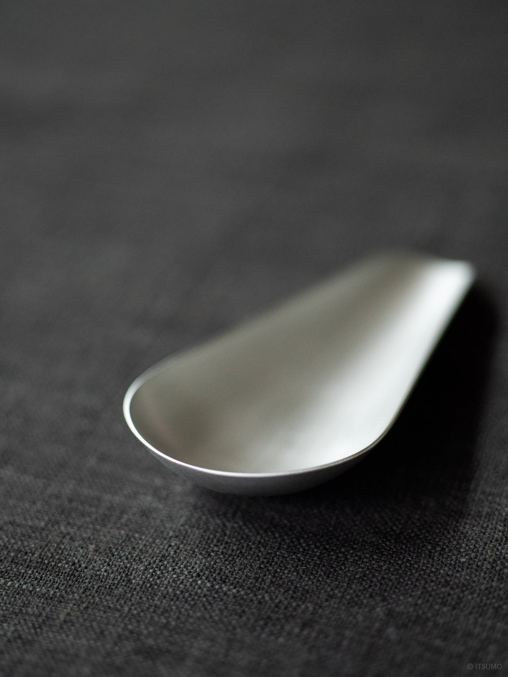 Japanese tea scoop made of tin plated copper, in a pear shape