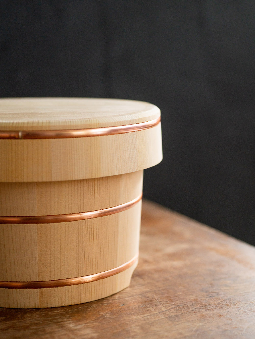 Kiso sawara ohitsu rice chest with cooper trim