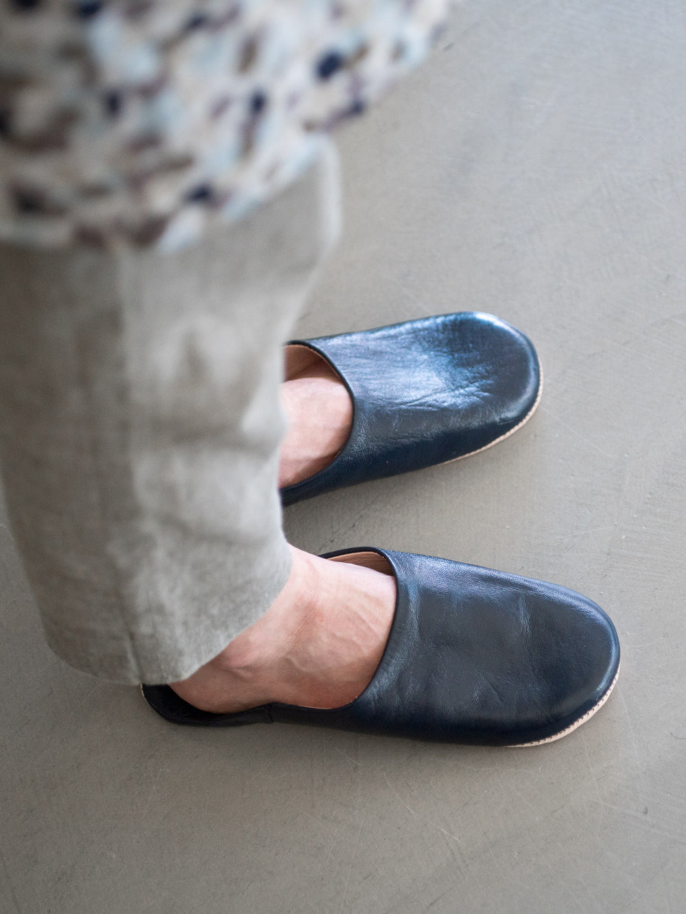Babouche Leather Slippers – Navy