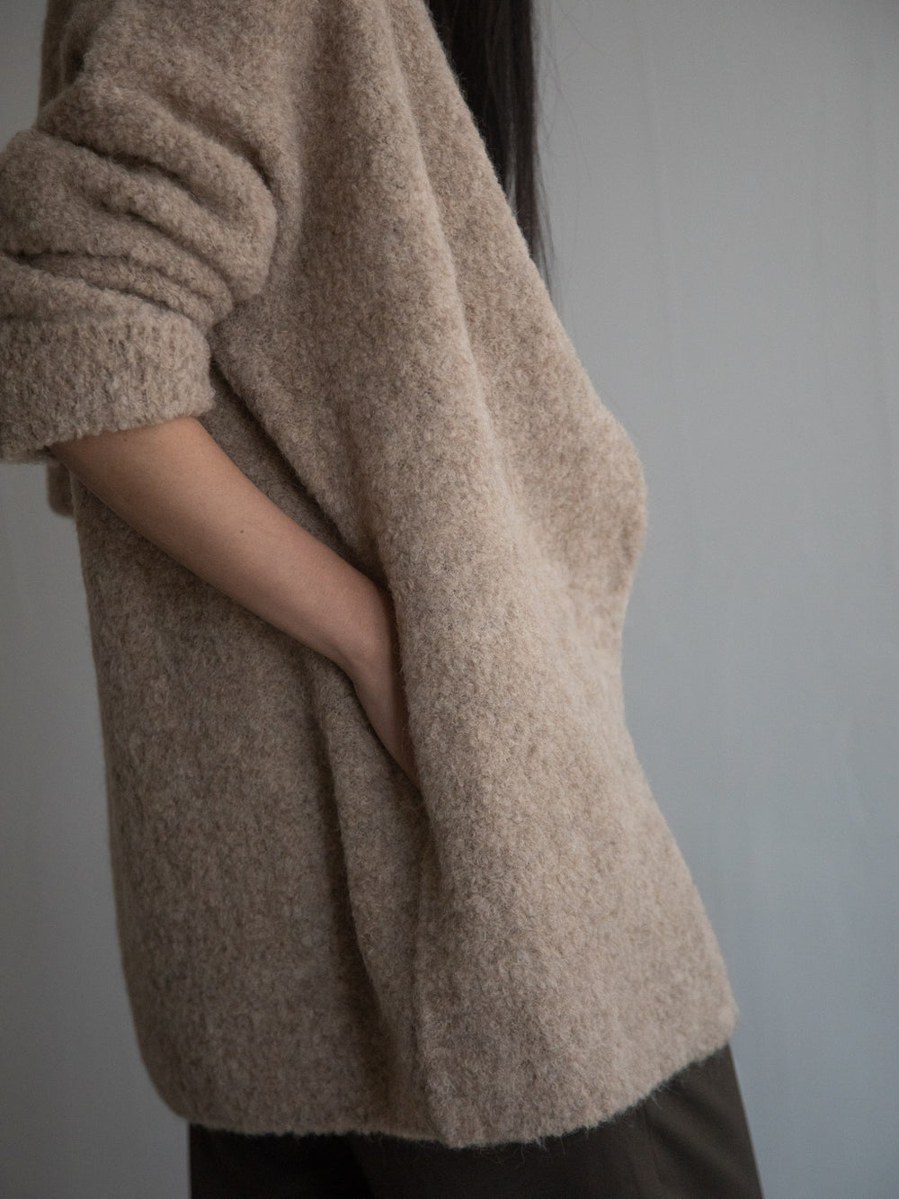 Alpaca Folk Collar Cardigan - Beige