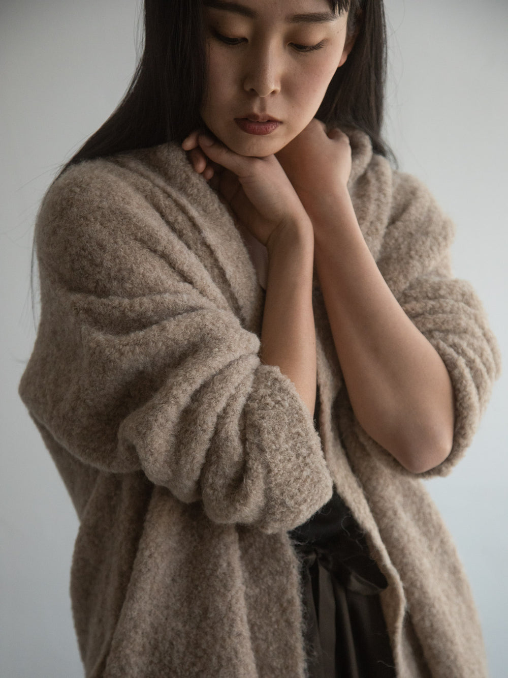 Alpaca Folk Collar Cardigan - Beige