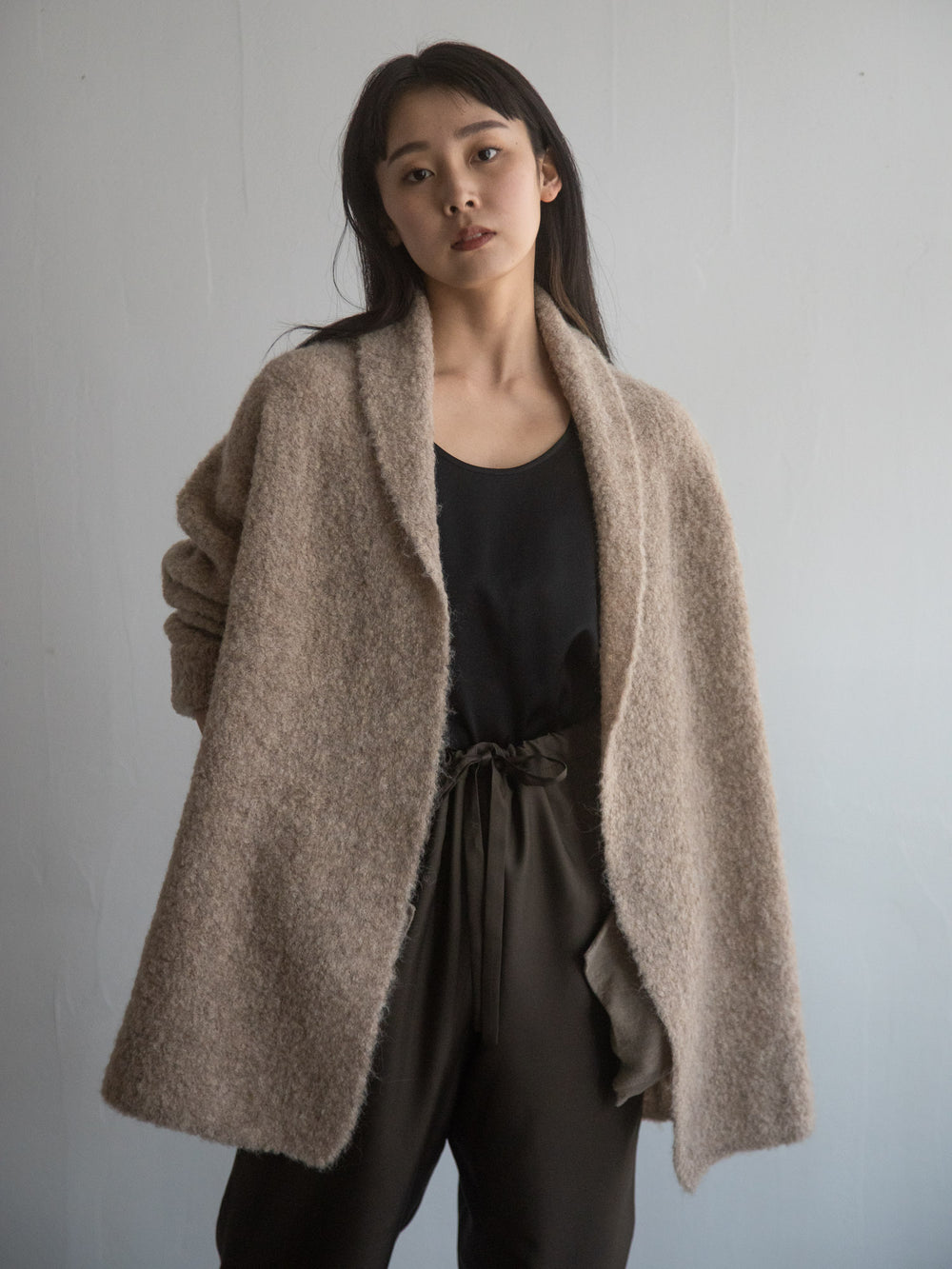 Alpaca Folk Collar Cardigan - Beige