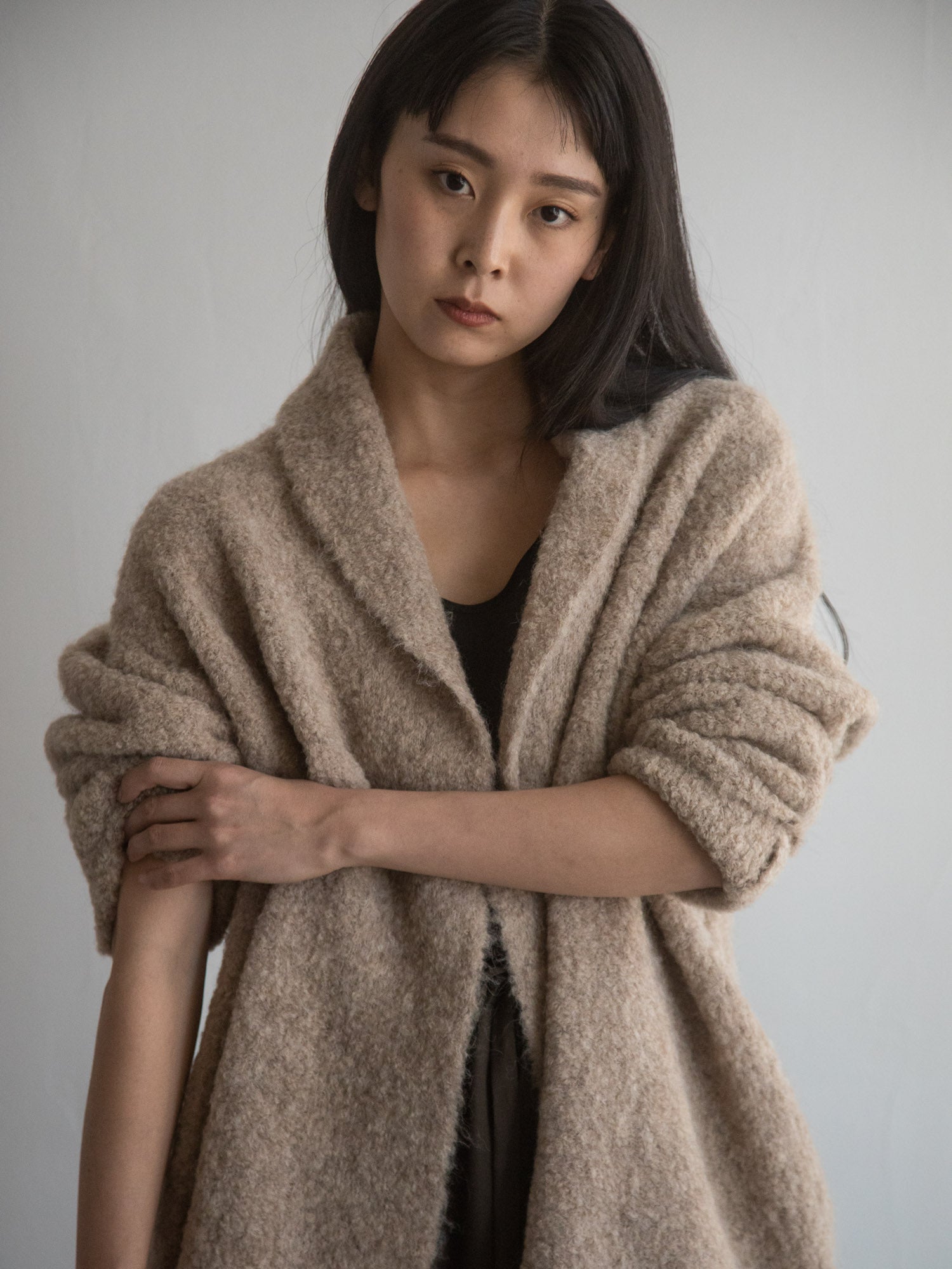 Alpaca Folk Collar Cardigan - Beige