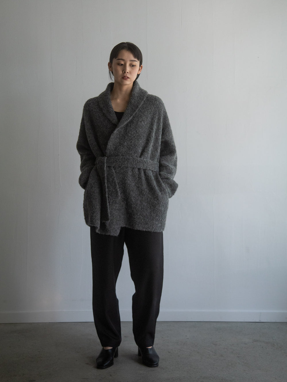 Alpaca Folk Collar Cardigan - Grey