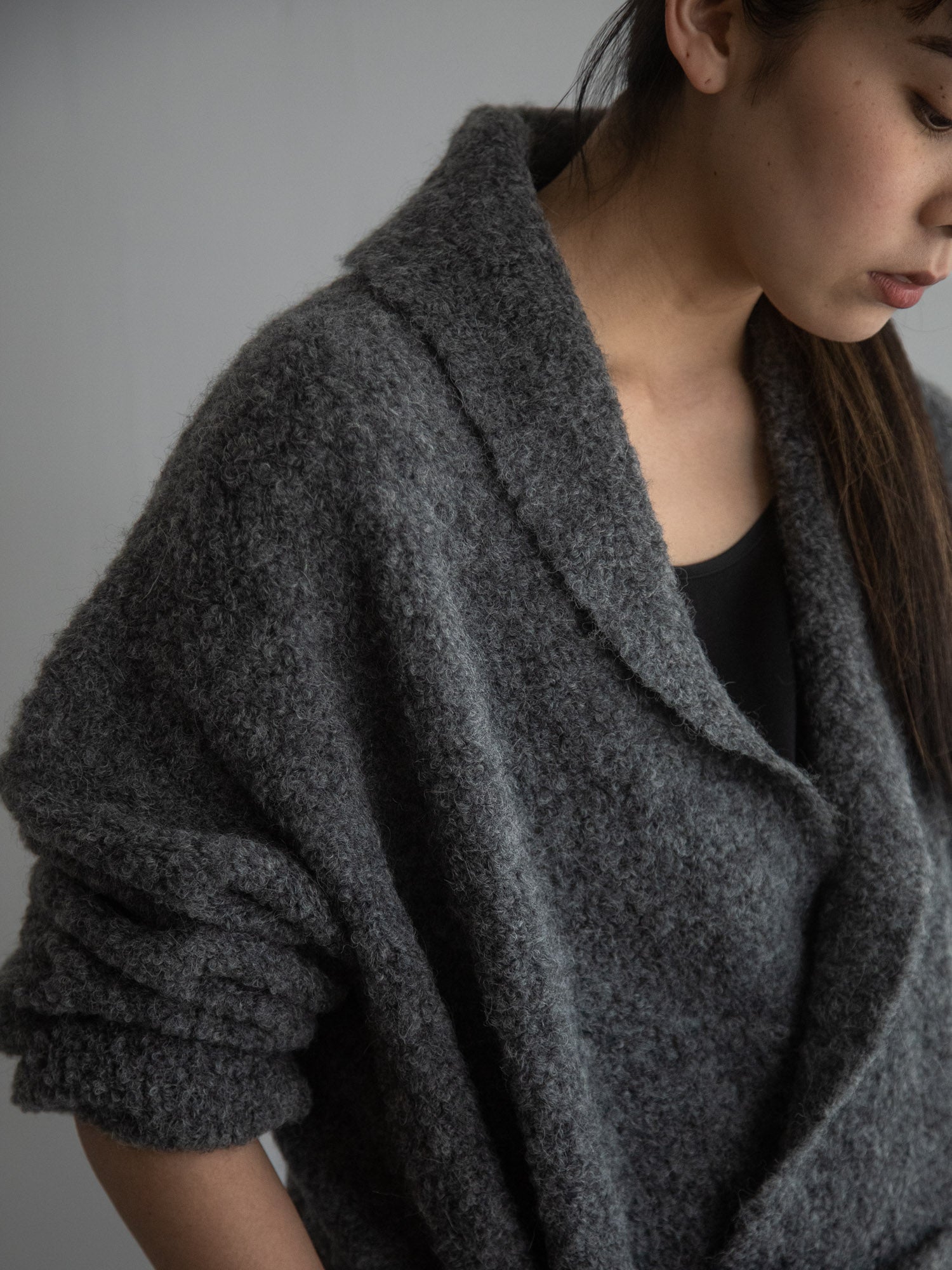 Alpaca Folk Collar Cardigan - Grey