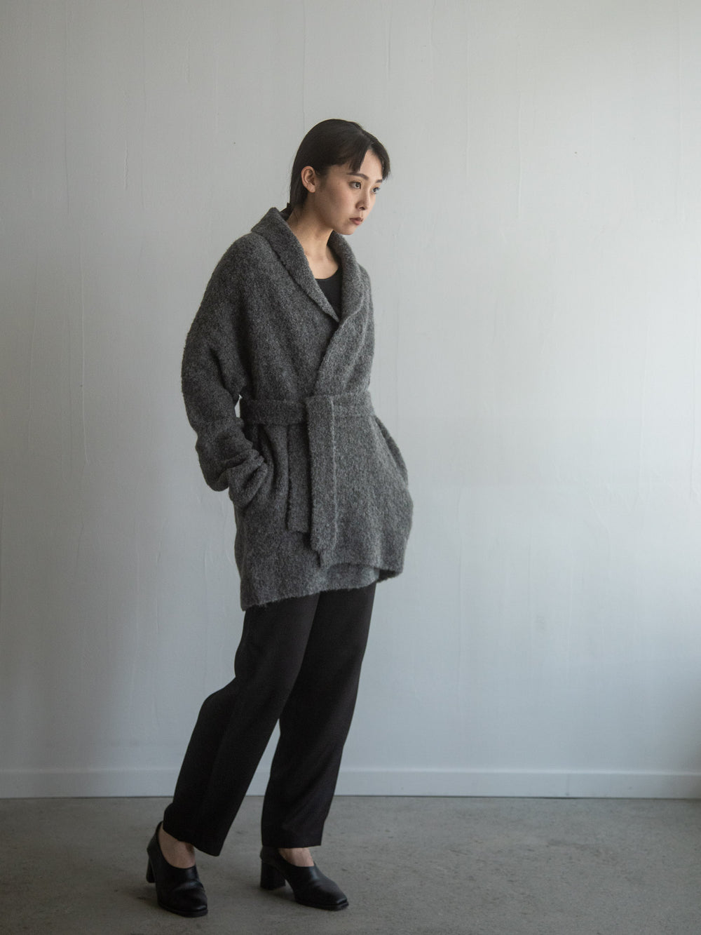 Alpaca Folk Collar Cardigan - Grey