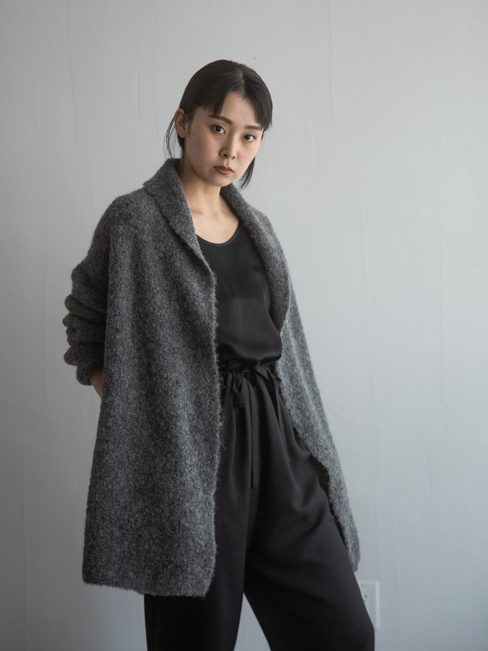 Alpaca Folk Collar Cardigan - Grey