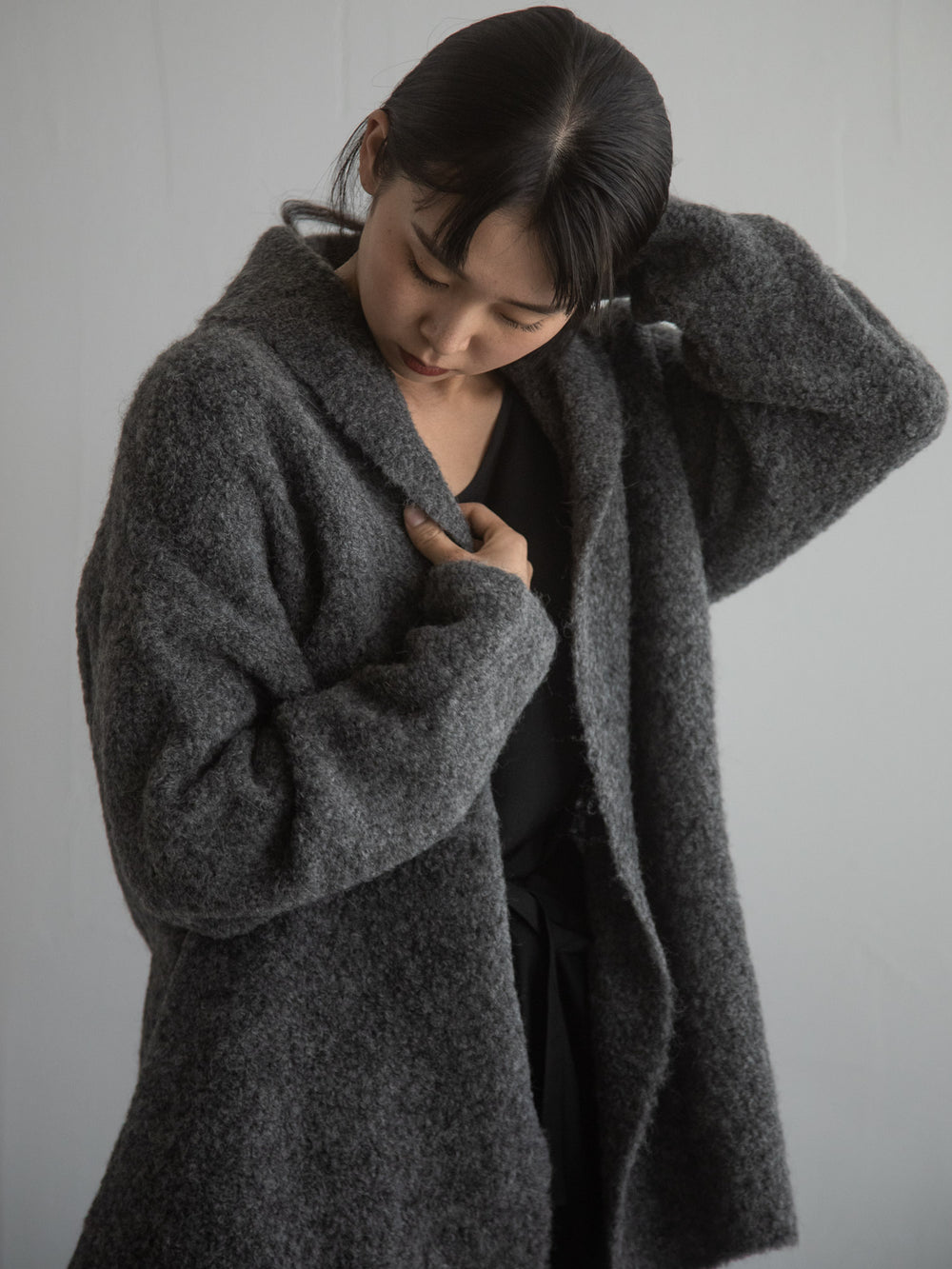 Alpaca Folk Collar Cardigan - Grey