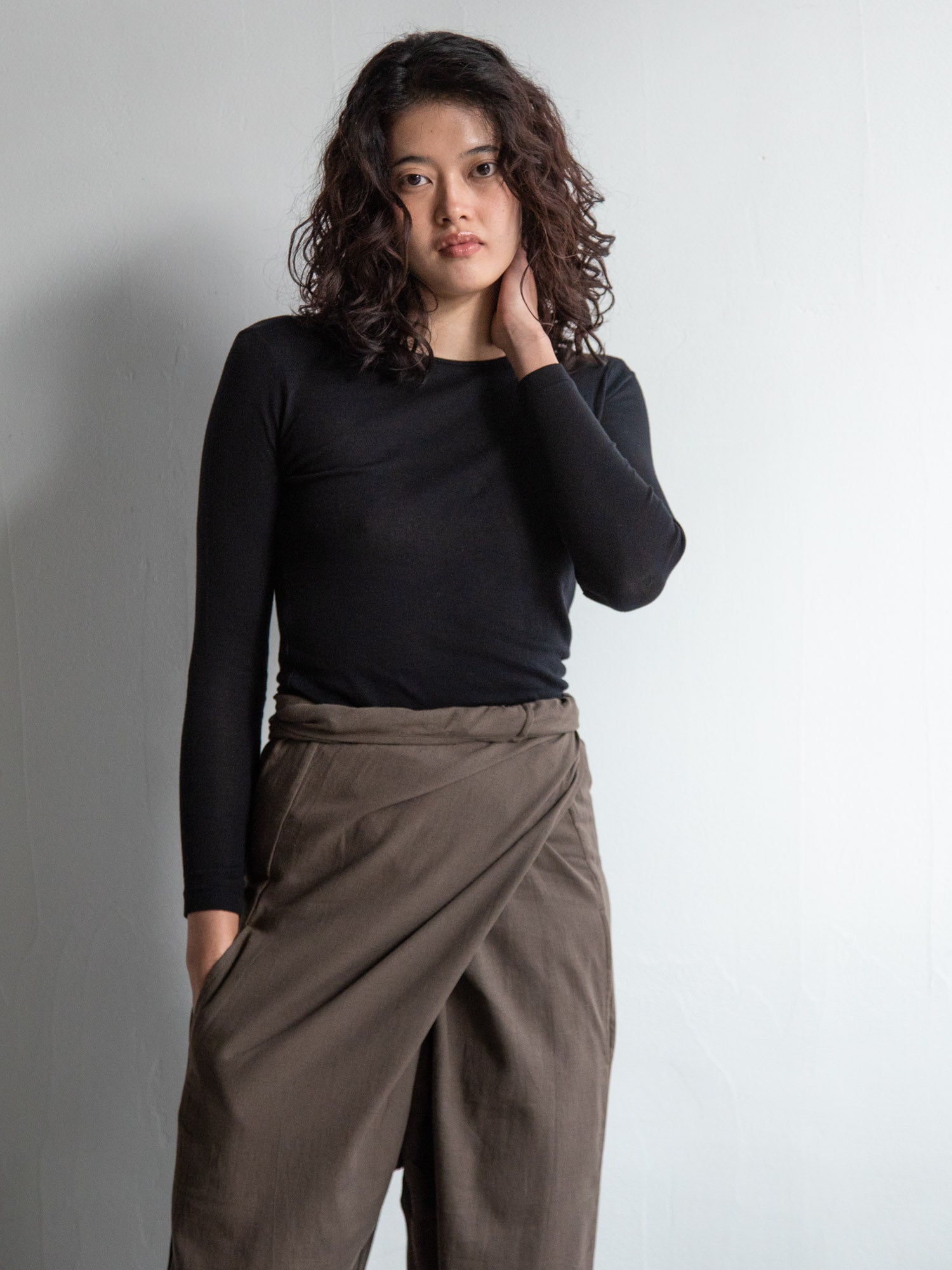 Cotton Cashmere Wrapped Pants - Brown