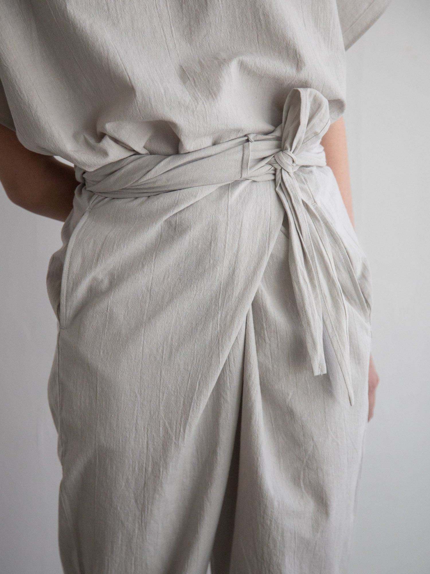 Cotton Flax Poplin Folk Wrapped Pants