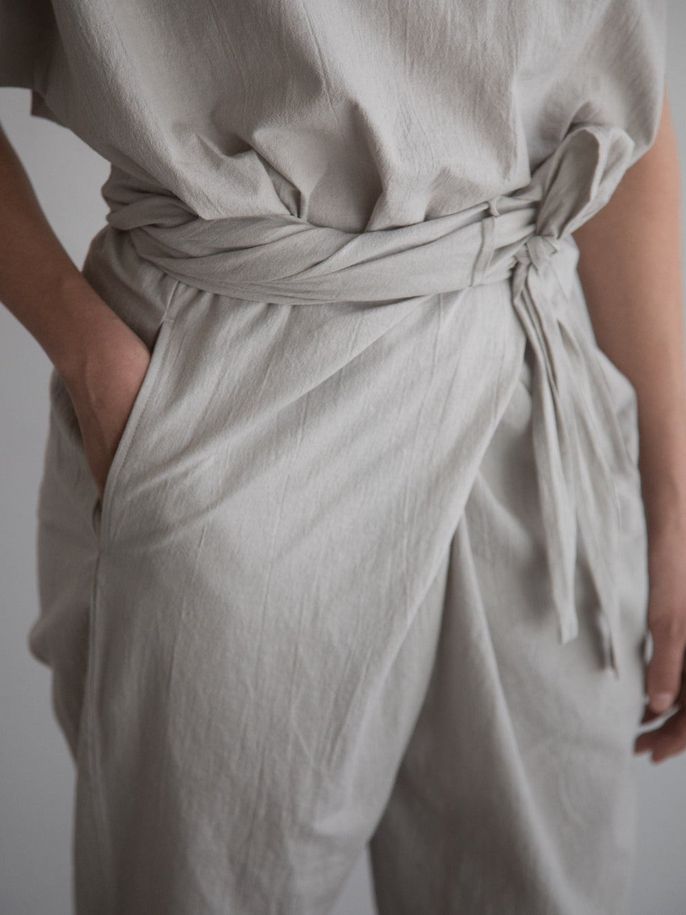 Cotton Flax Poplin Folk Wrapped Pants