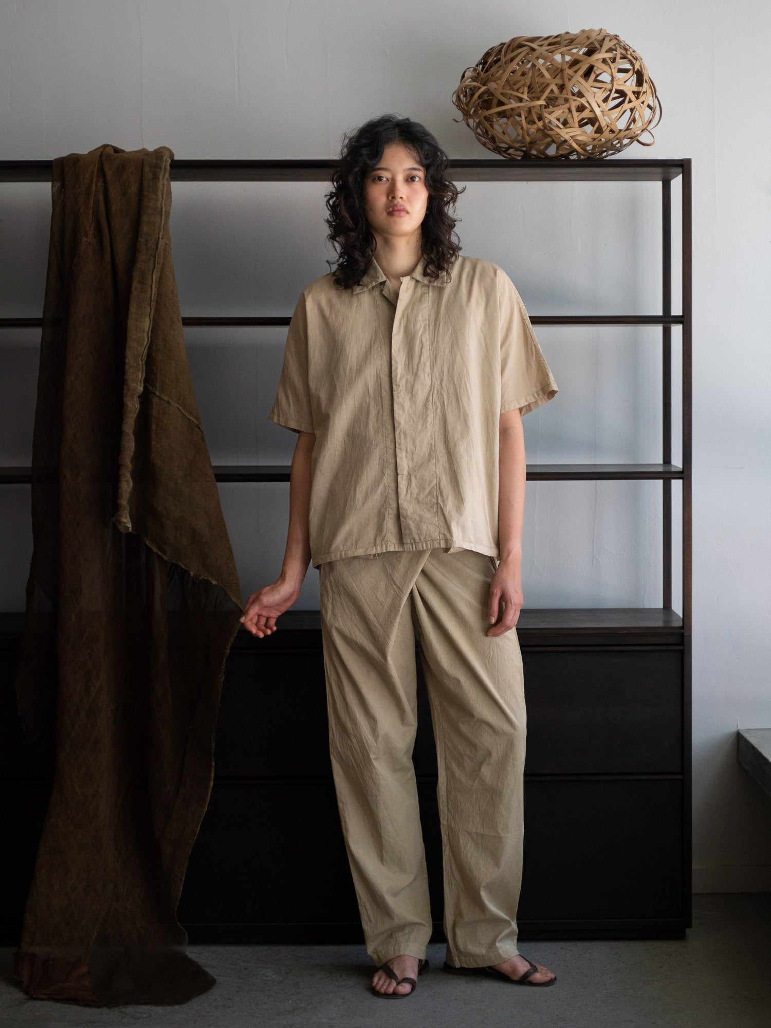 Dolman Sleeve Open-collar Shirt - Light mud