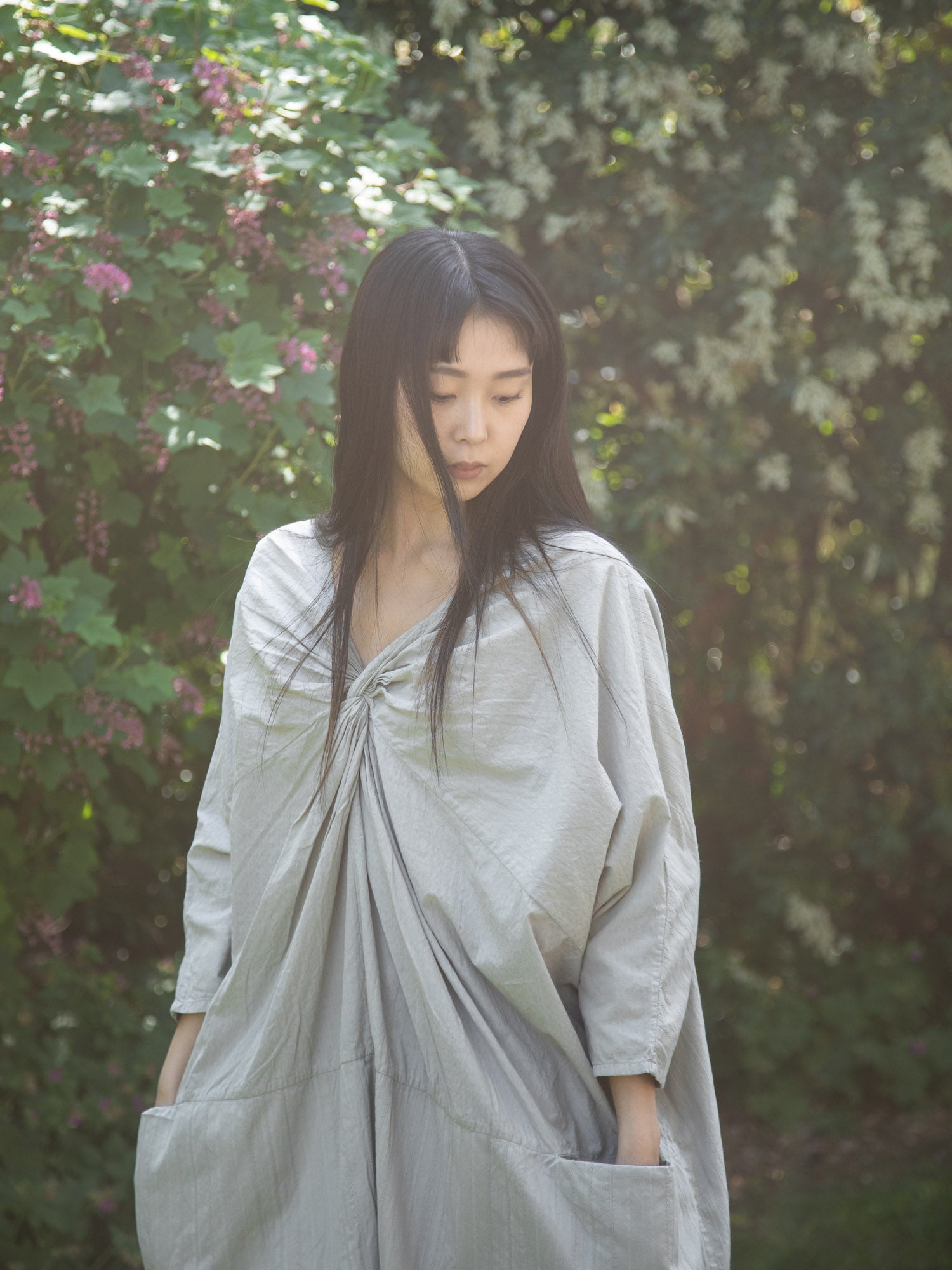 European Stripe Twisted Dress Violet Ash