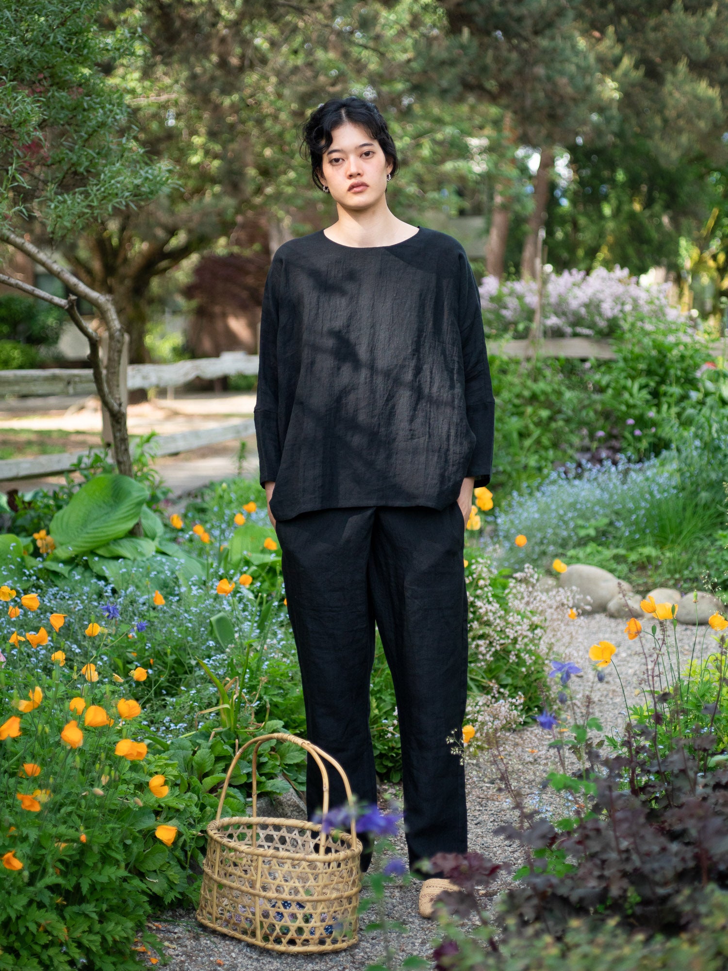 Linen lawn dolman sleeve shirt - Black
