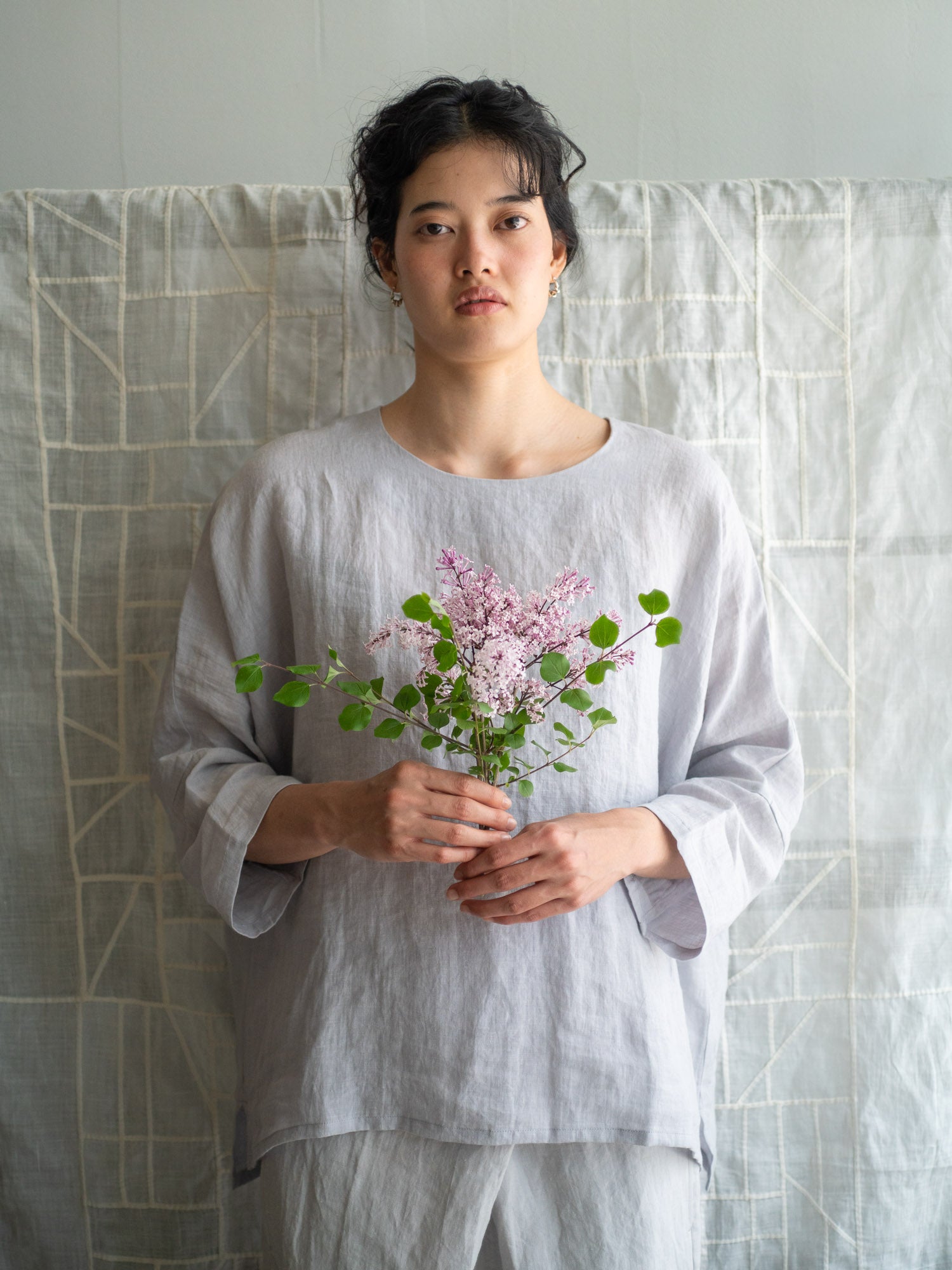 Linen lawn dolman sleeve shirt - Light Grey