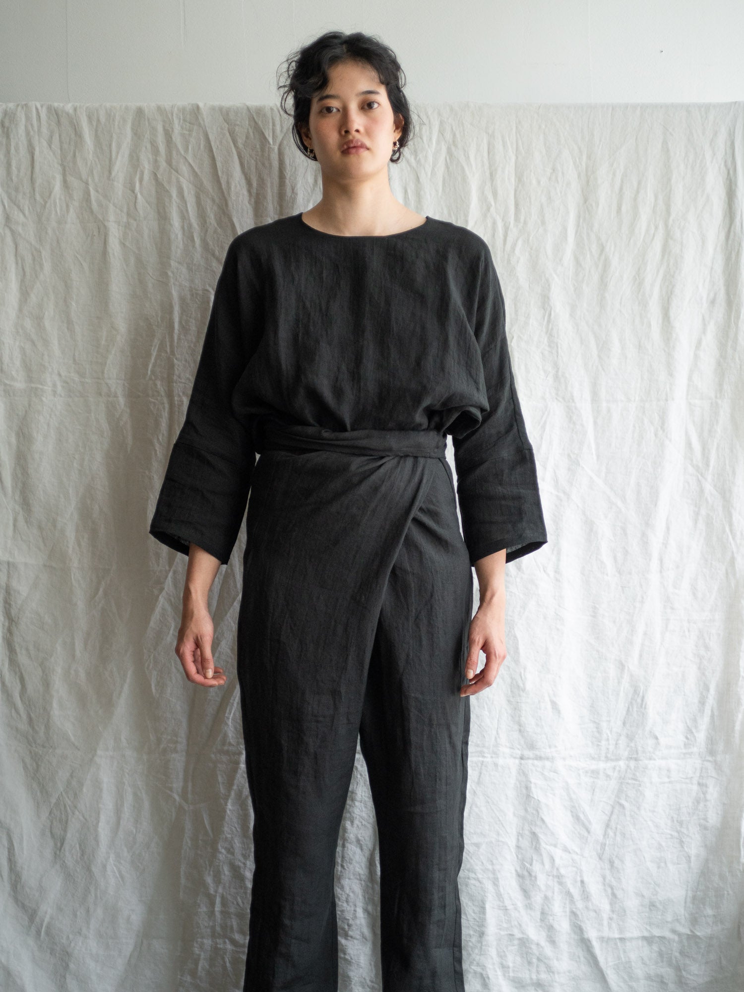 Linen Sheeting Wrapped Pants - Black