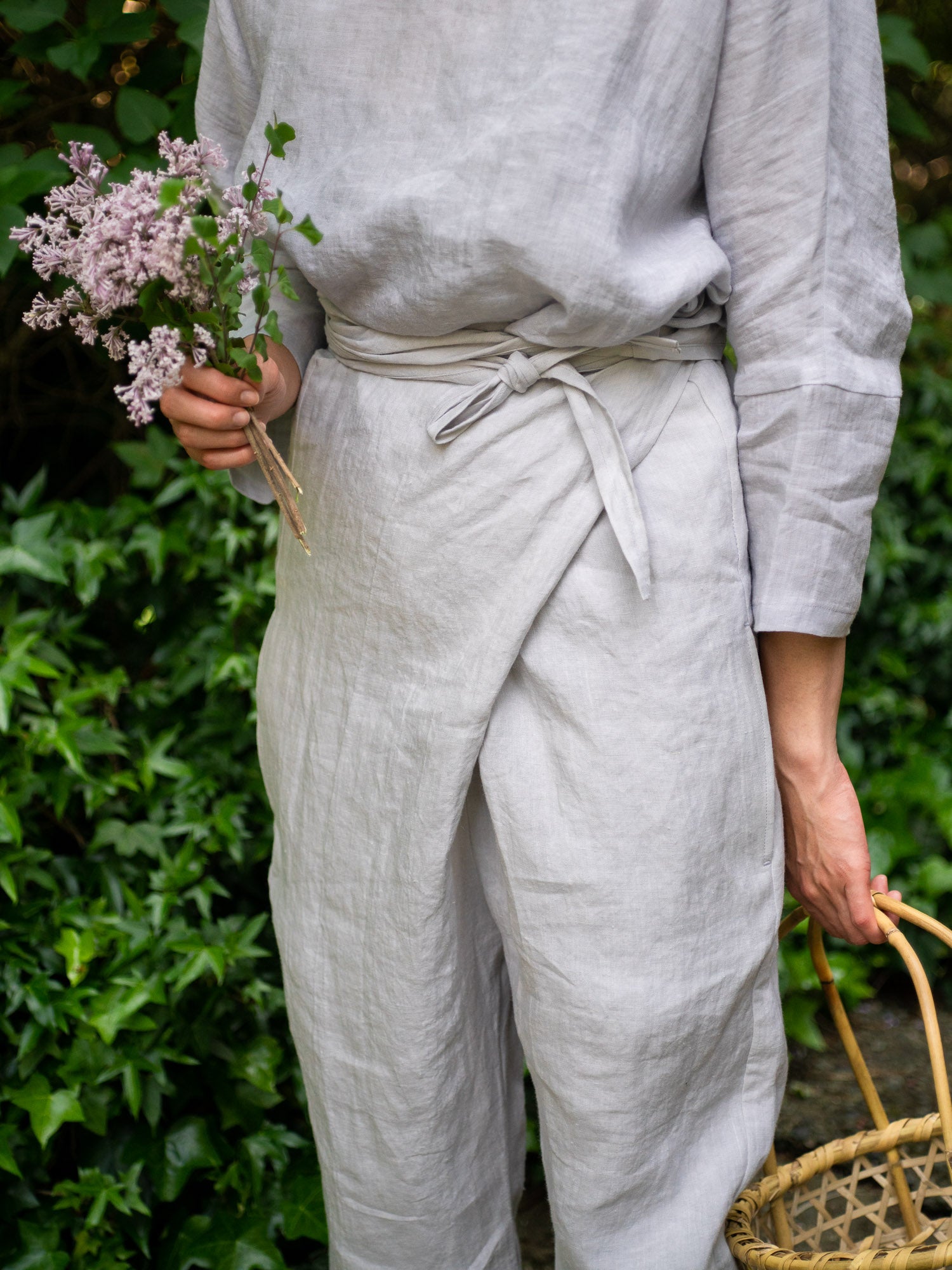 Linen Sheeting Wrapped Pants - Light Grey