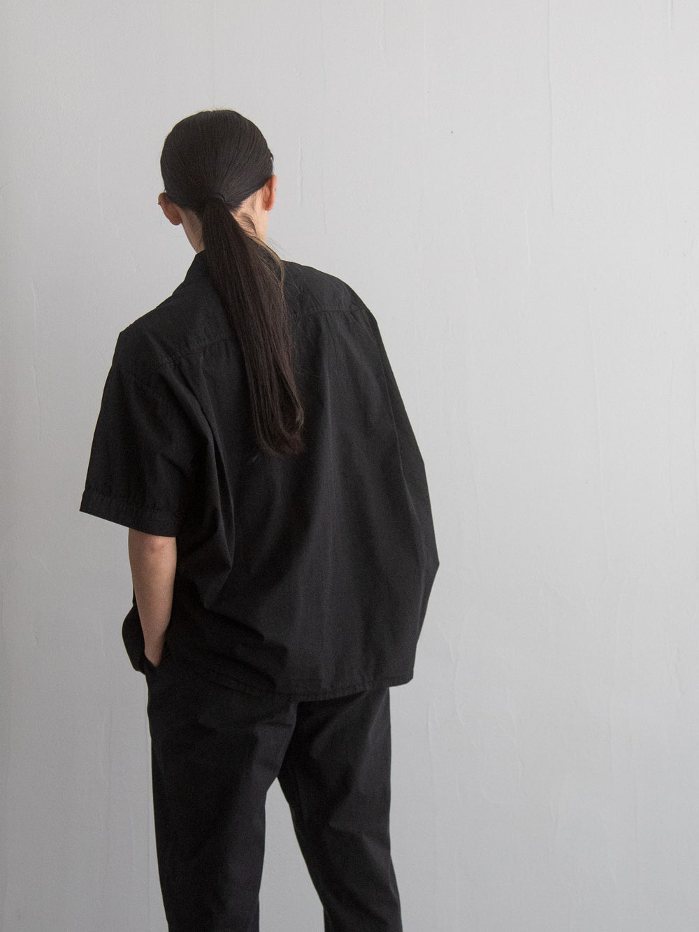 Organic Cotton Open-Collar Shirt Black