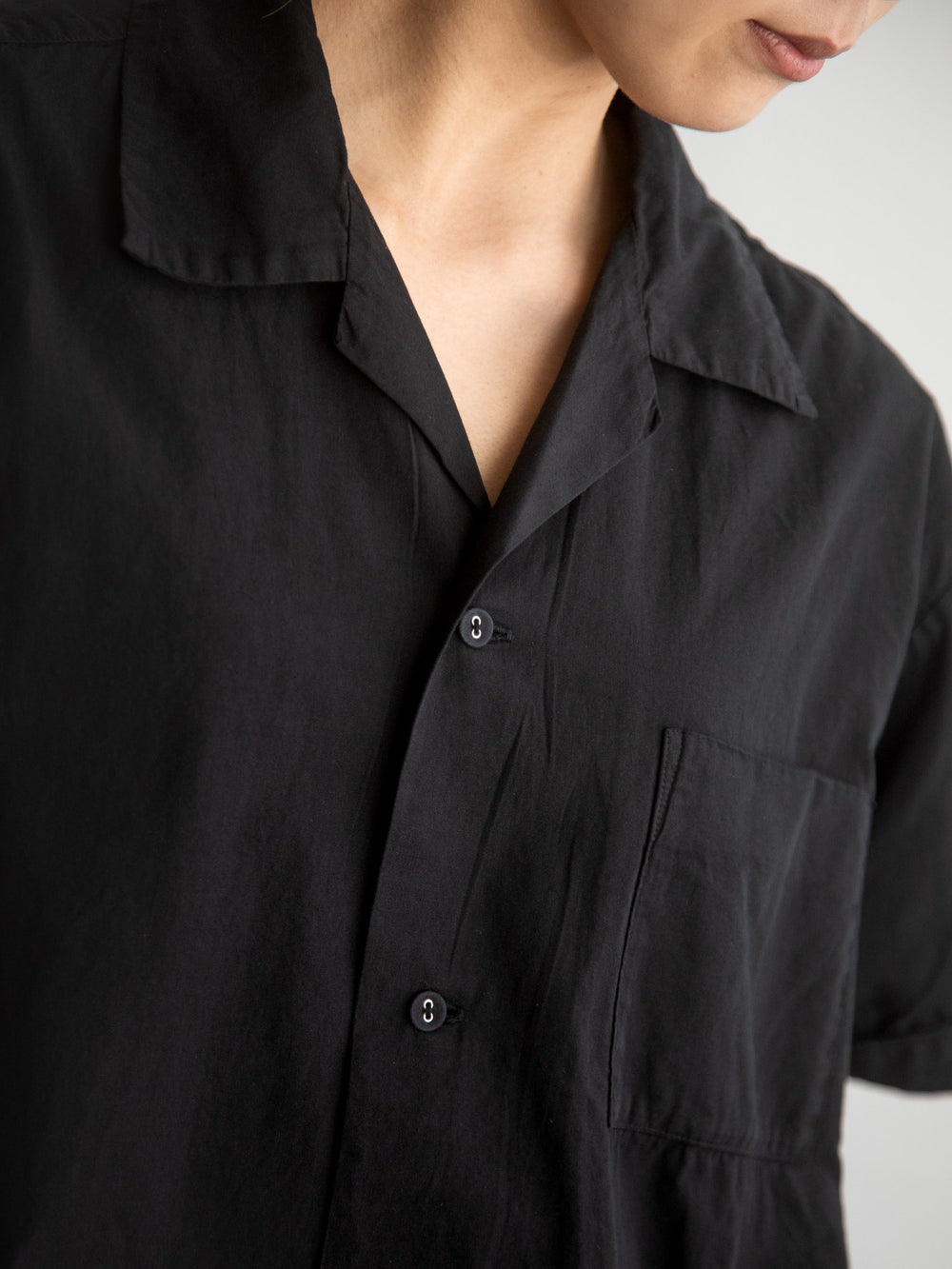 Organic Cotton Open-Collar Shirt Black