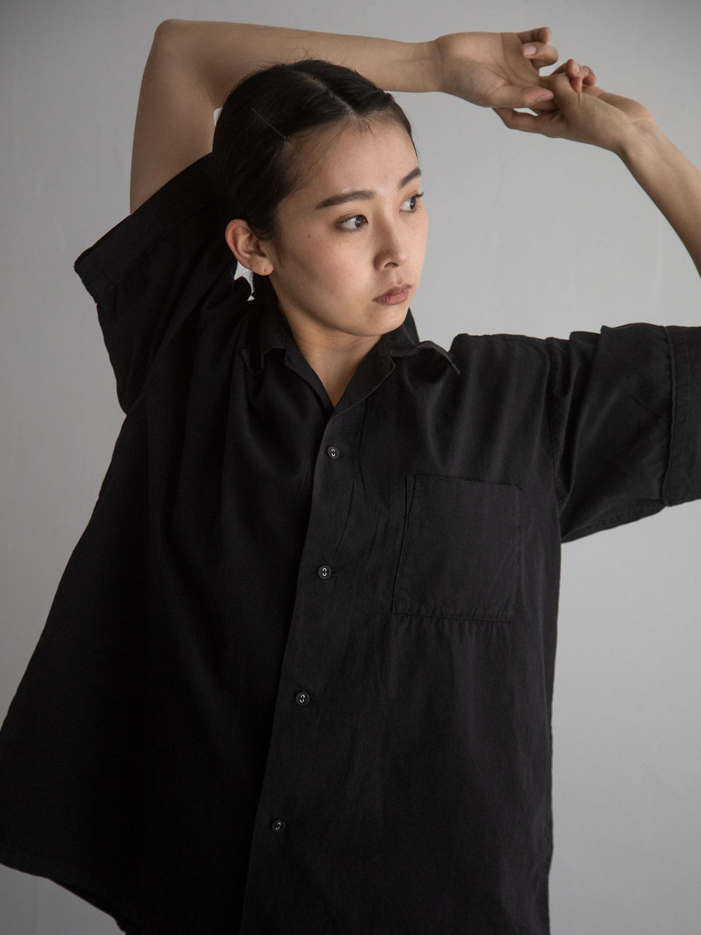 Organic Cotton Open-Collar Shirt Black