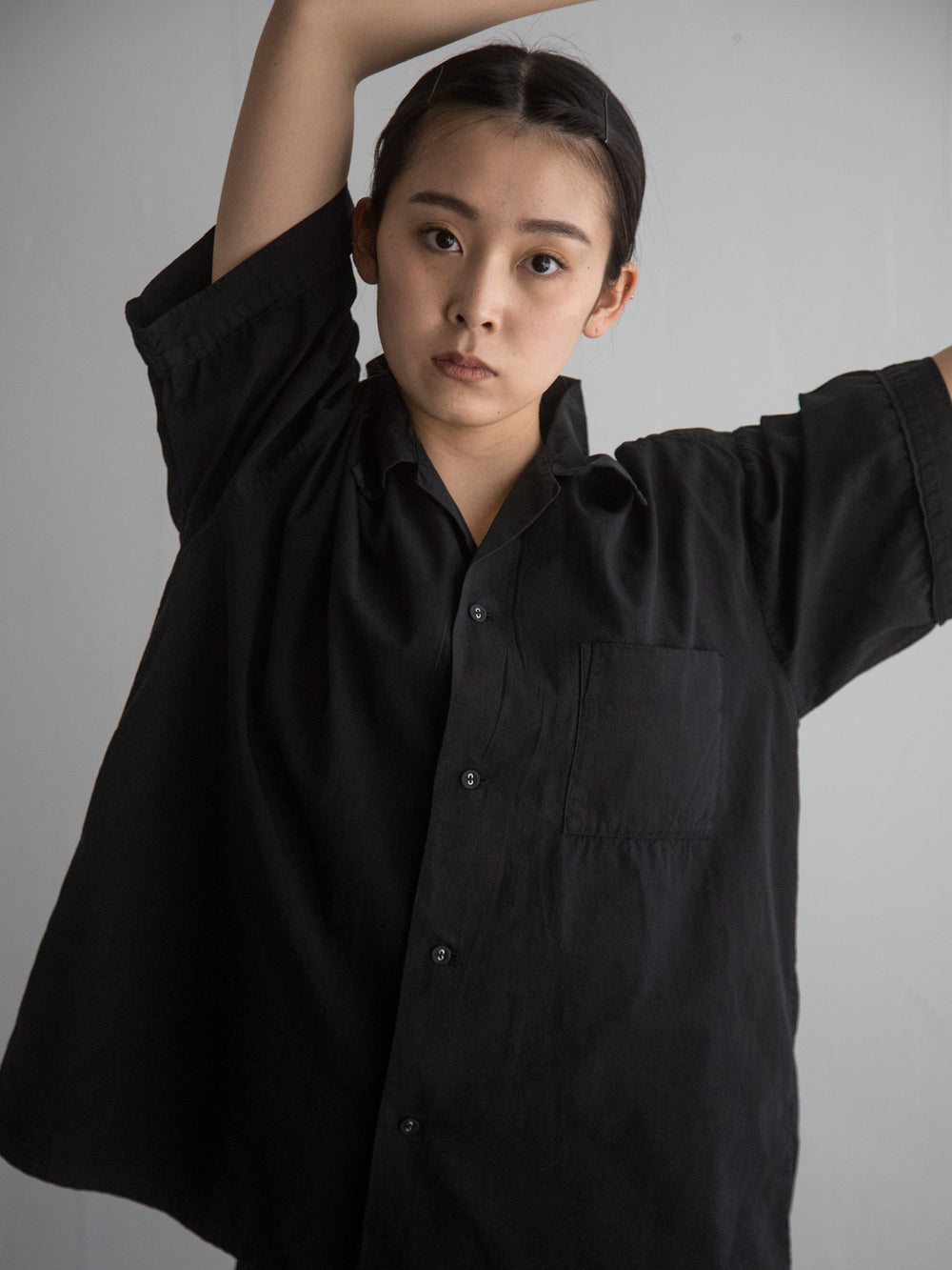 Organic Cotton Open-Collar Shirt Black