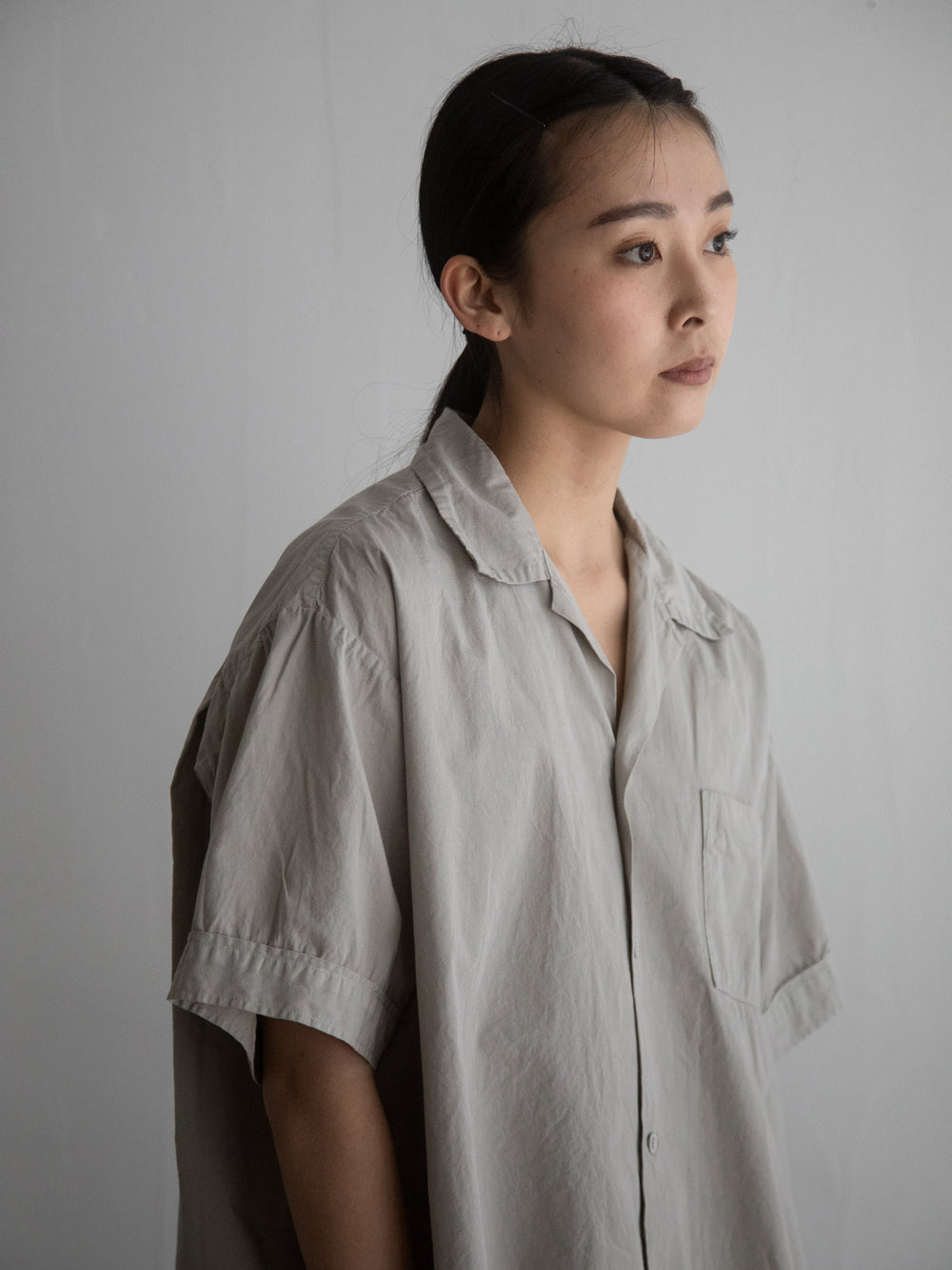 Organic Cotton Open-Collar Shirt Violet Ash