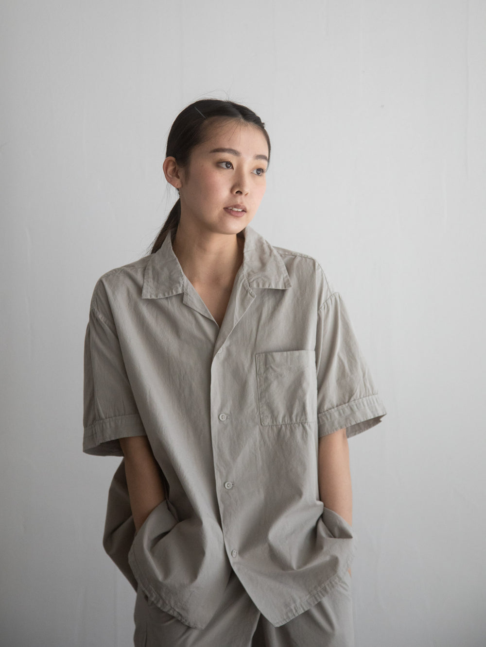 Organic Cotton Open-Collar Shirt Violet Ash