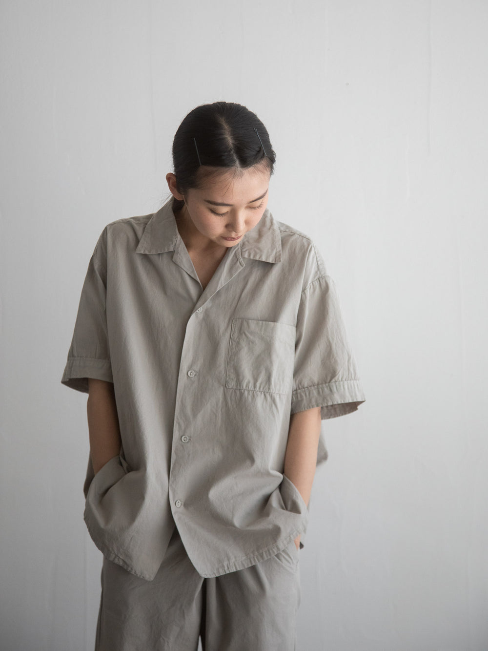 Organic Cotton Open-Collar Shirt Violet Ash