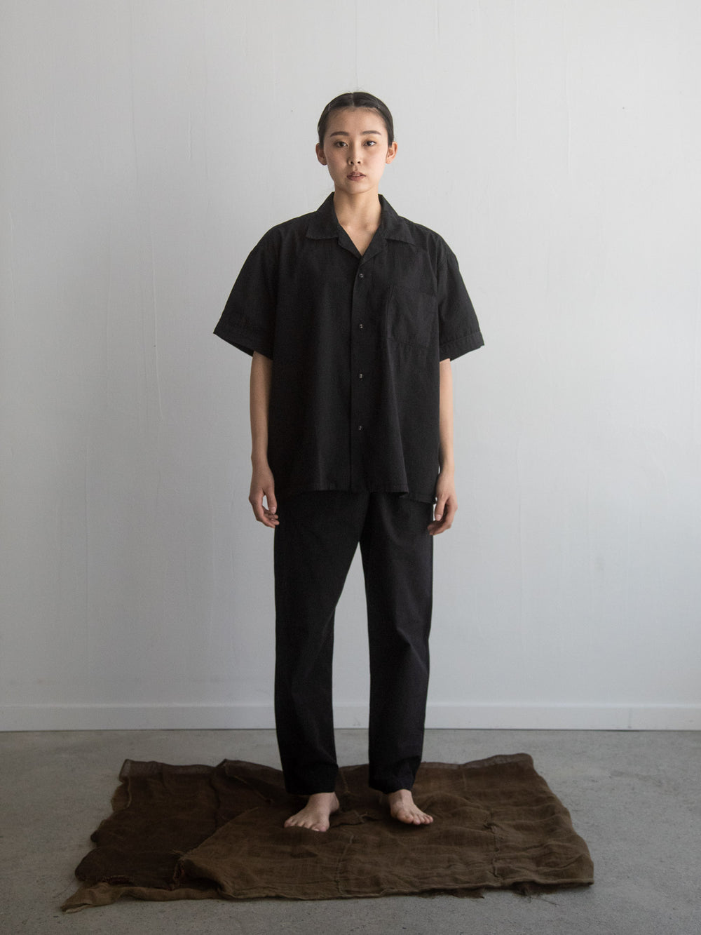 Organic Cotton Open-Collar Shirt Black