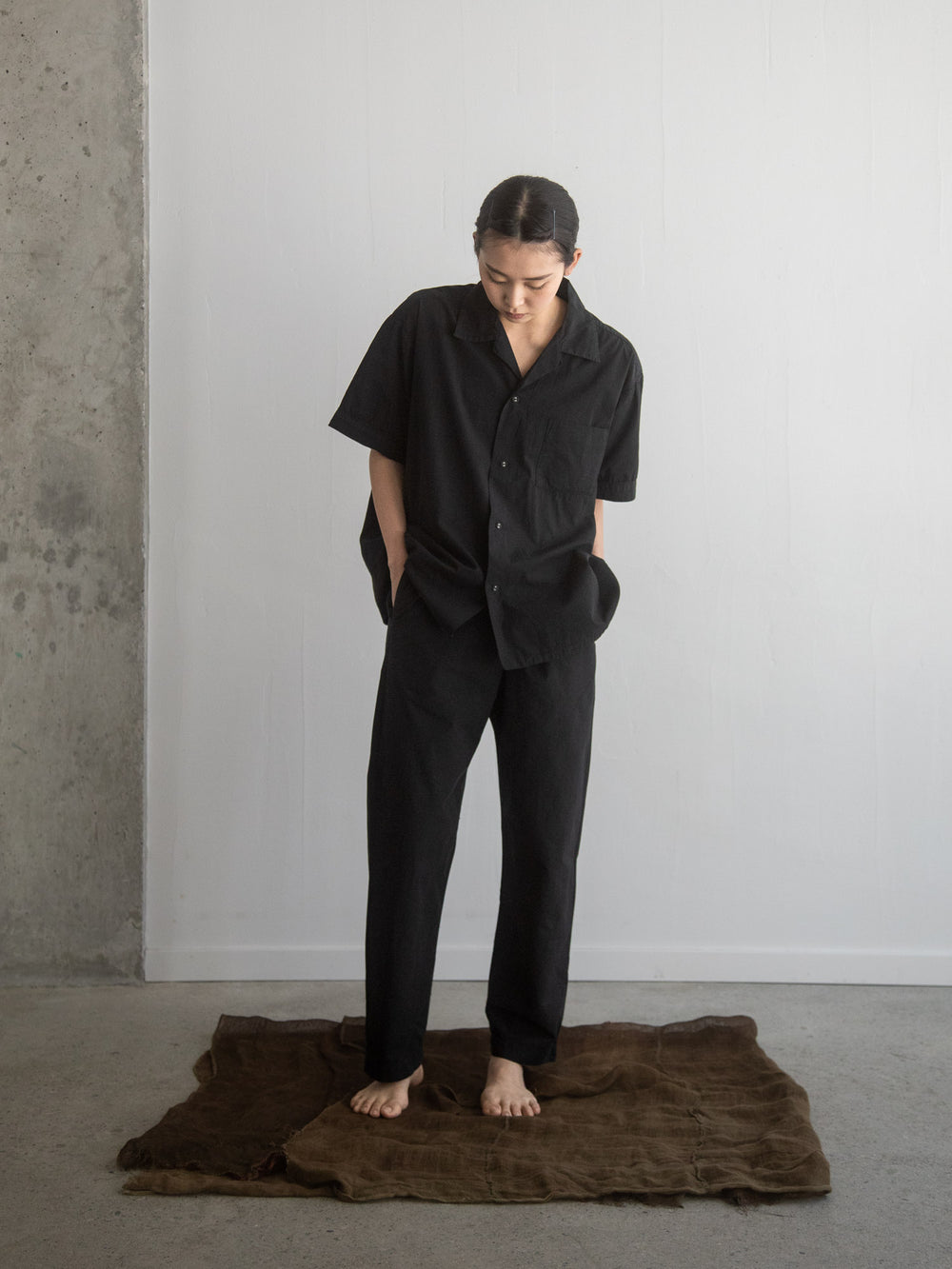Organic Cotton Open-Collar Shirt Black