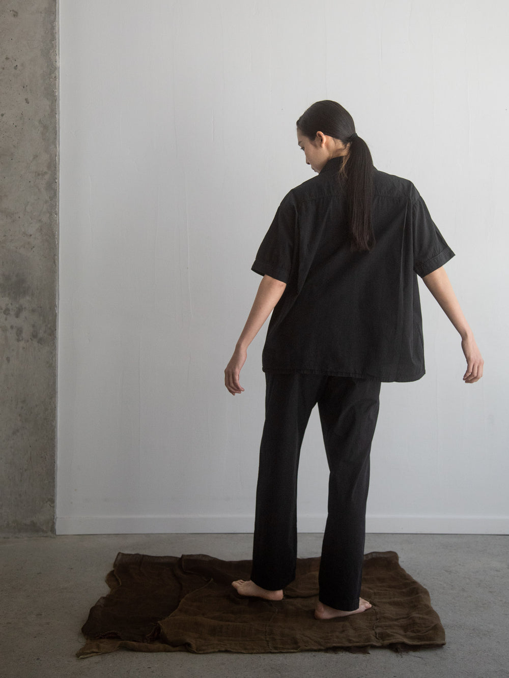 Organic Cotton Open-Collar Shirt Black