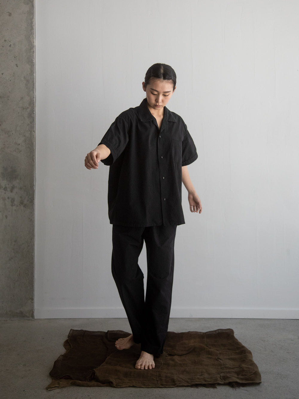 Organic Cotton Open-Collar Shirt Black