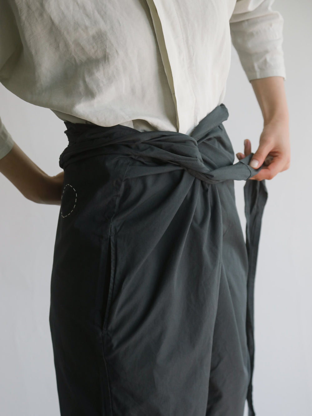 Cotton Flax Poplin Folk Wrapped Pants