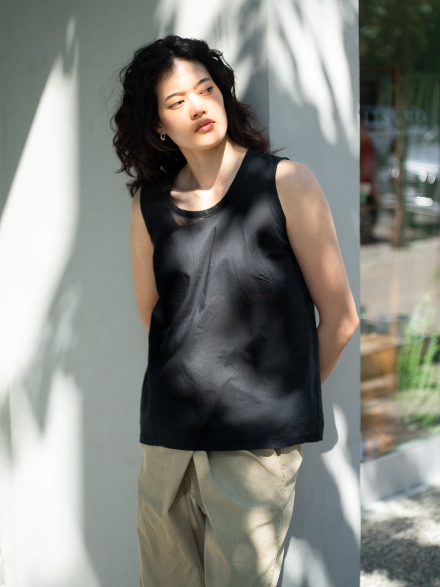 Light Cotton Sleeveless Blouse - Black