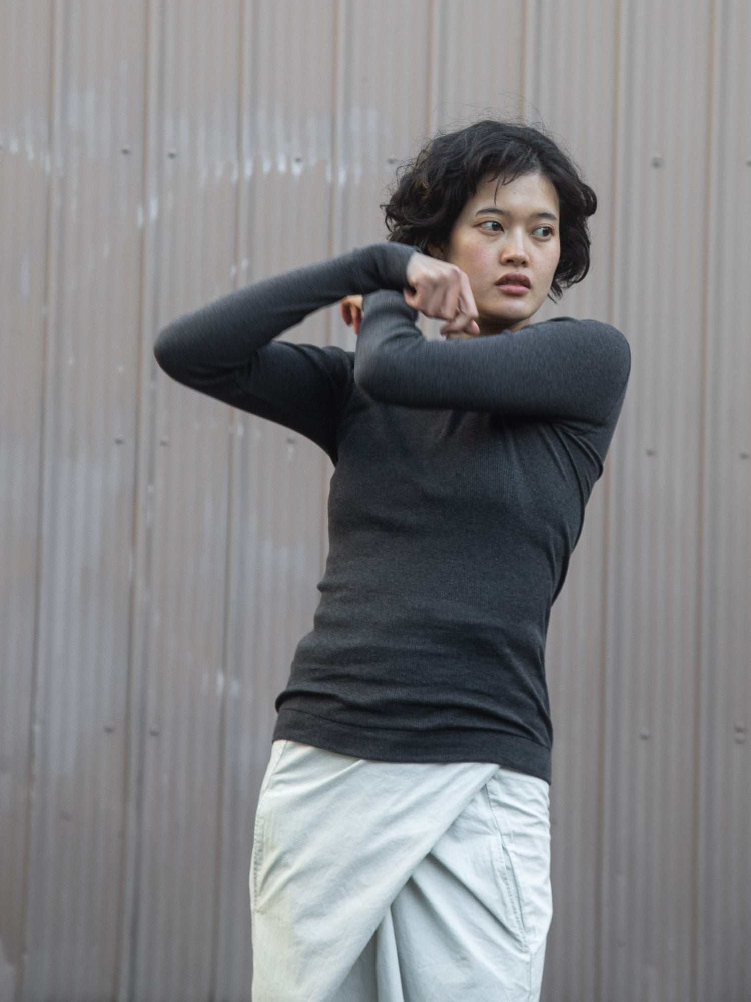 Ribbed Cotton Crewneck Shirt - Charcoal