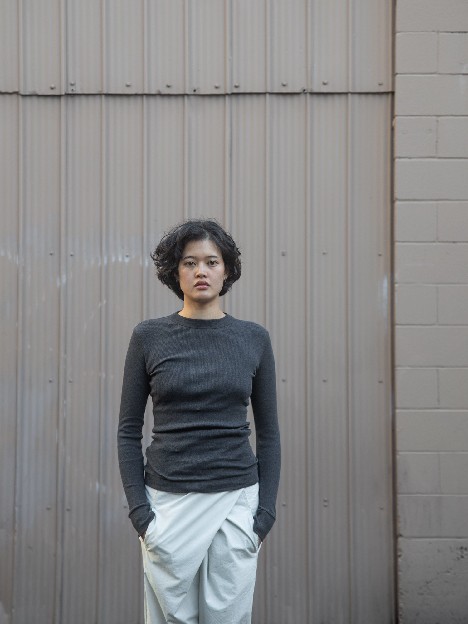 Ribbed Cotton Crewneck Shirt - Charcoal