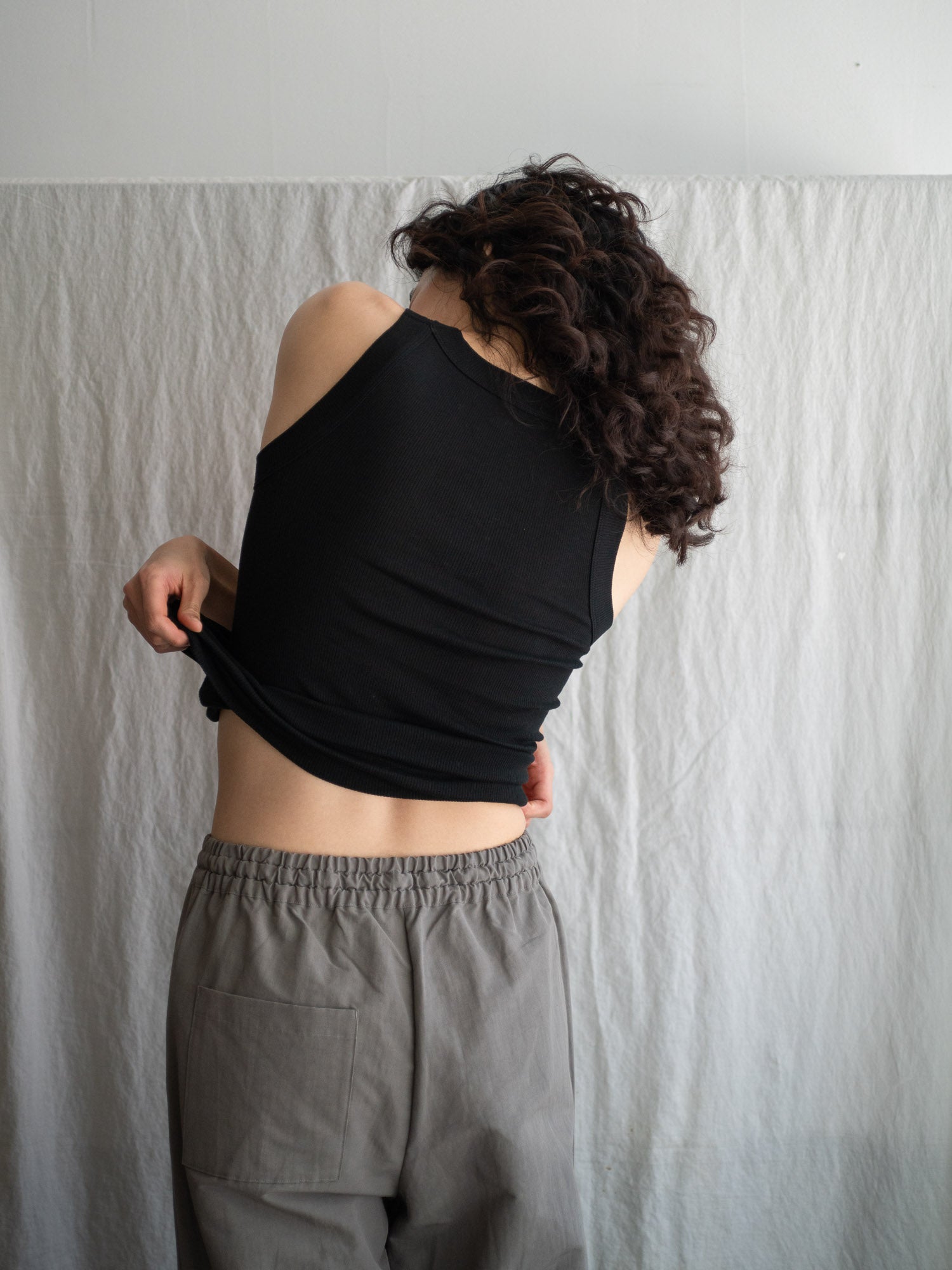 Ribbed Cotton Tank Top - Black