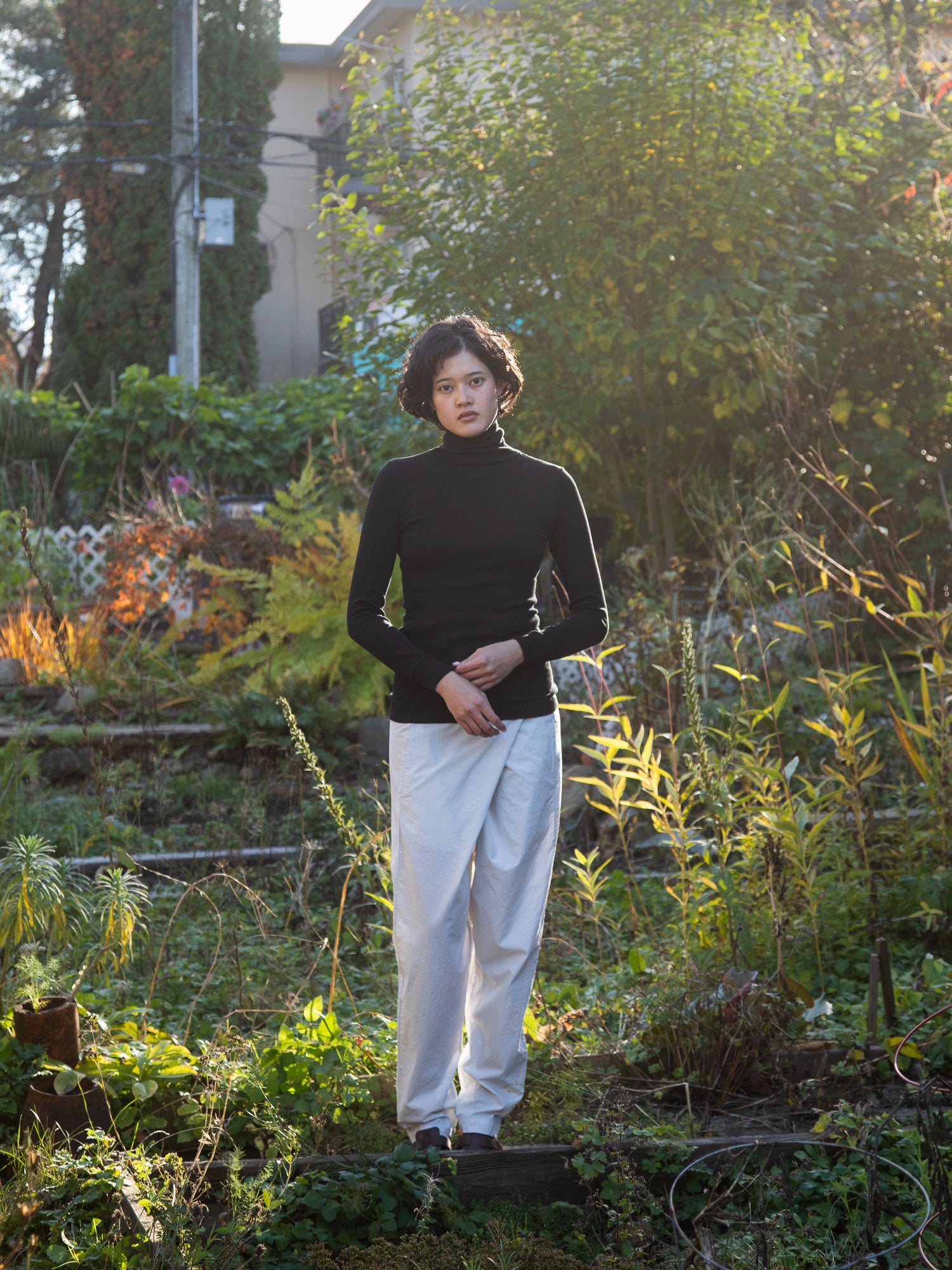 Ribbed Cotton Turtleneck Shirt - Black