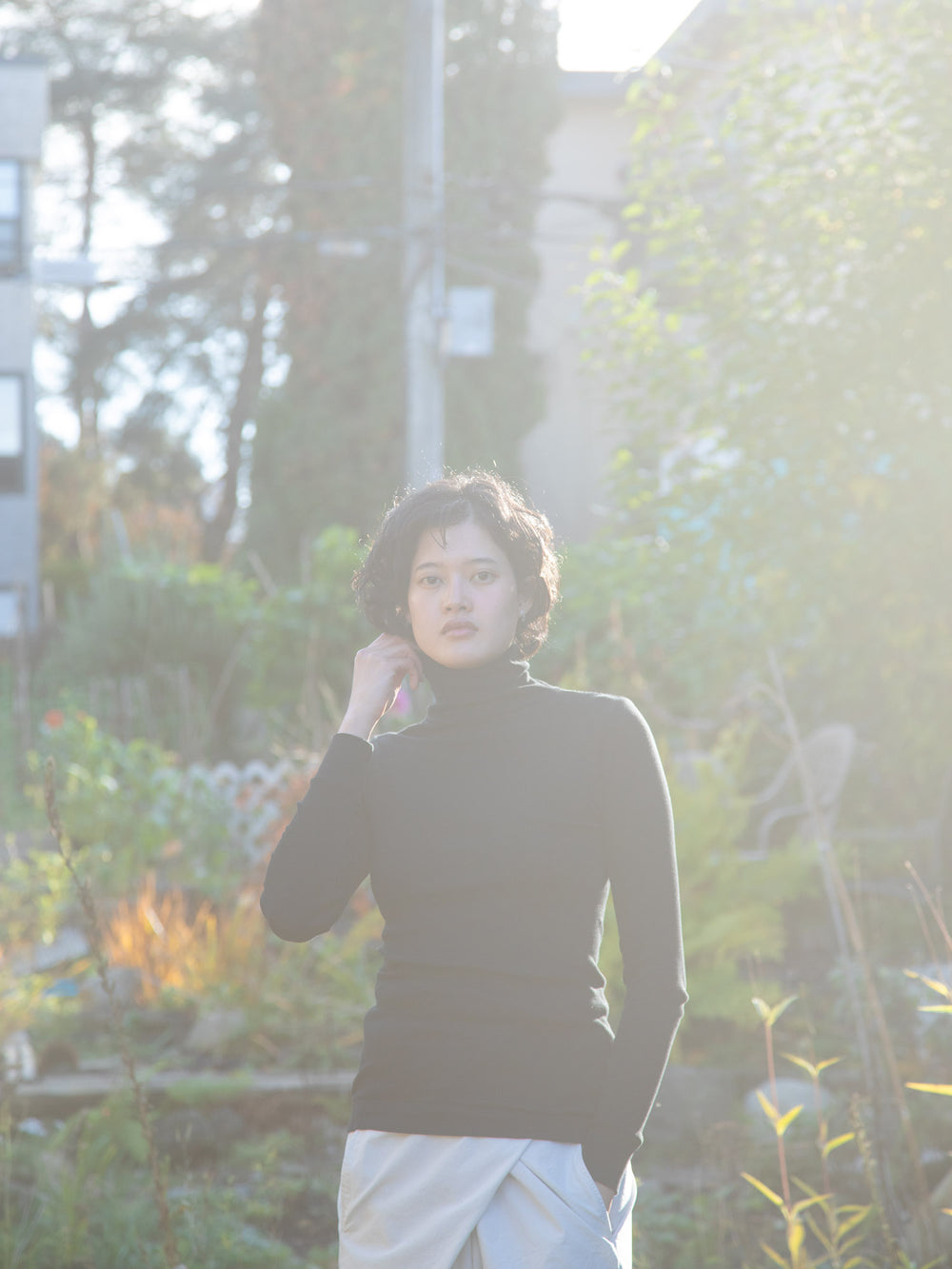 Ribbed Cotton Turtleneck Shirt - Black