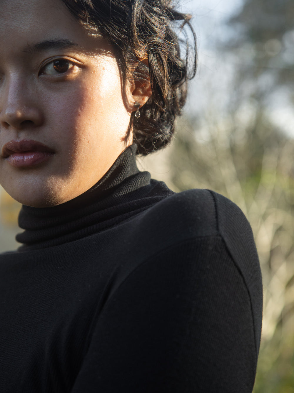 Ribbed Cotton Turtleneck Shirt - Black