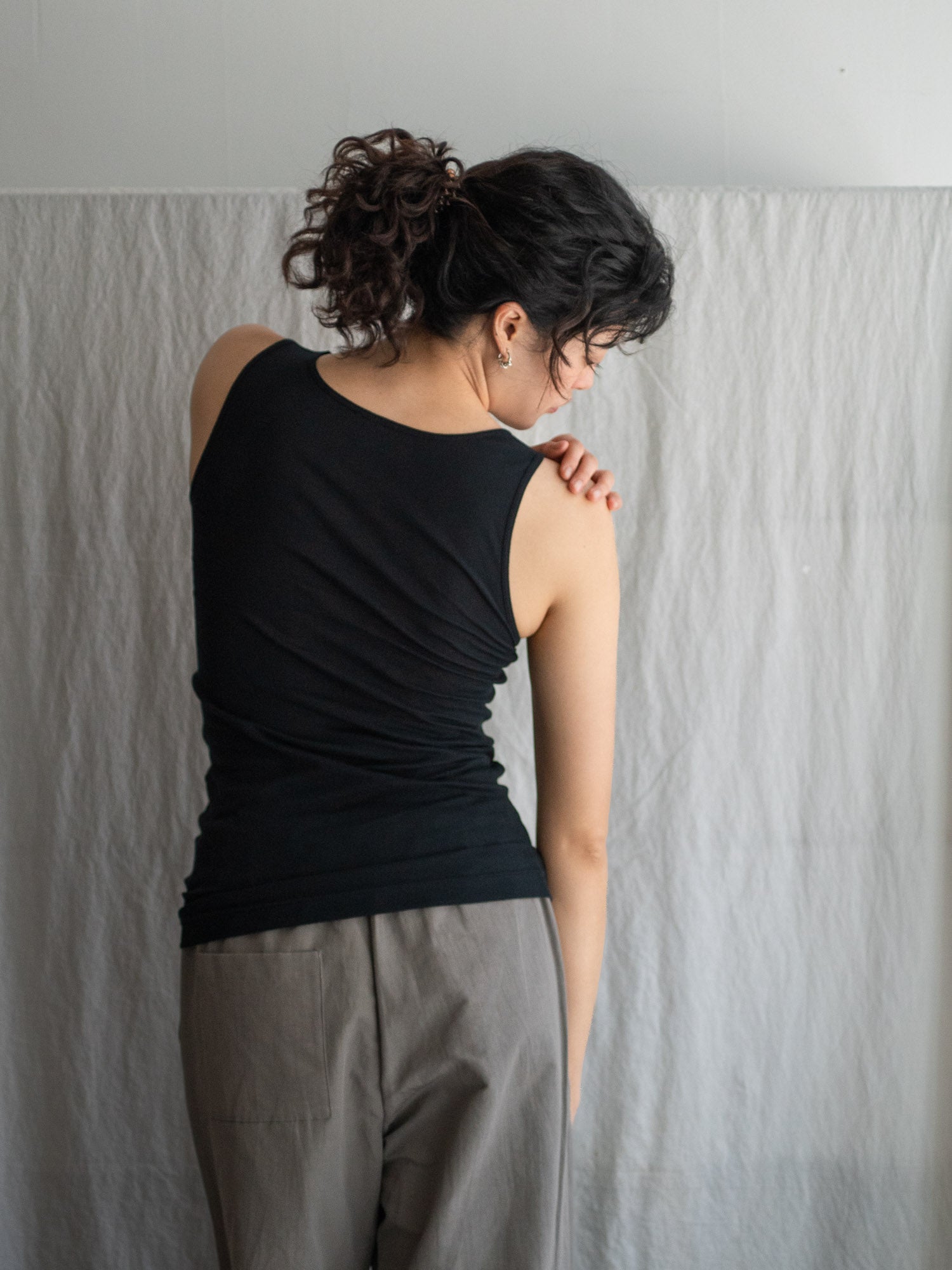 Thin Cotton Double Layer Tank Top - Black