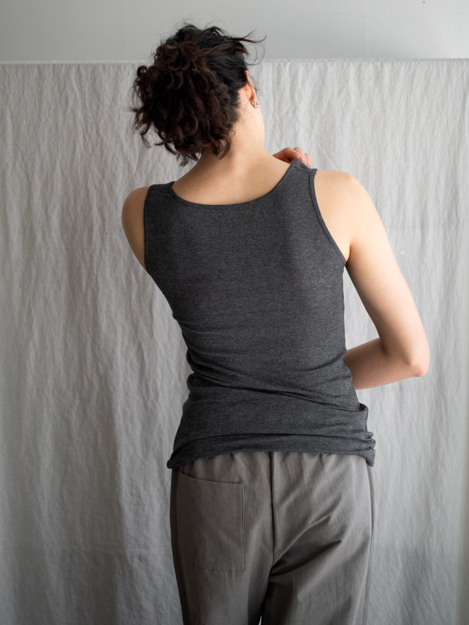 Thin Cotton Double Layer Tank Top - charcoal
