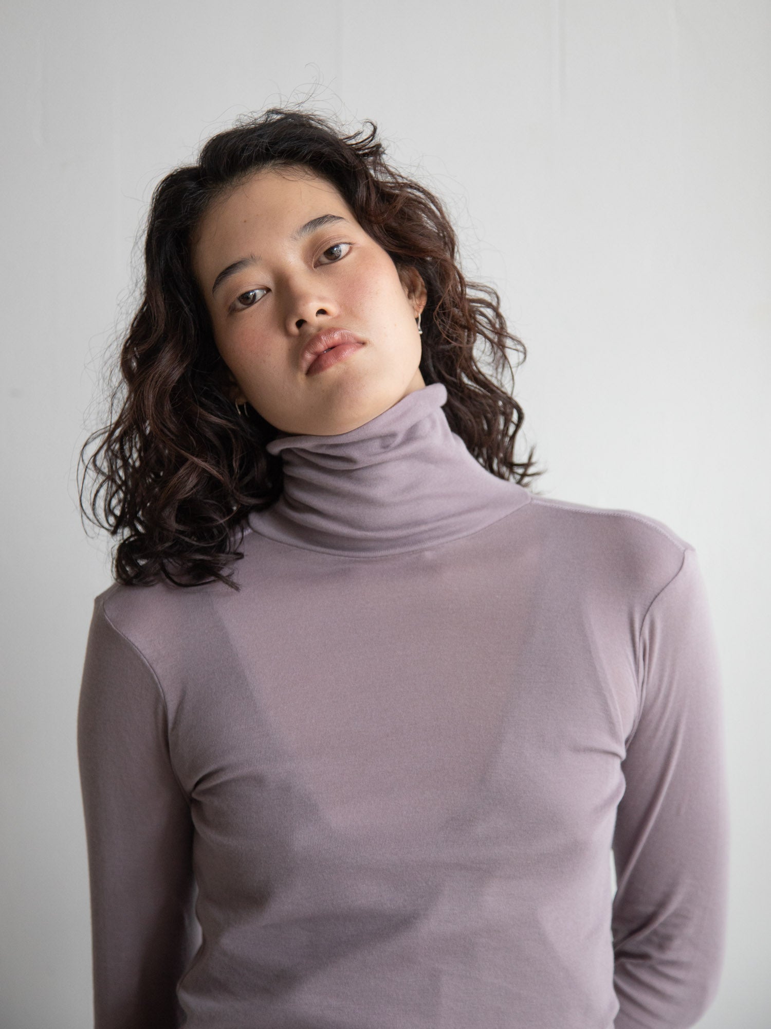 Thin Cotton Turtleneck Shirt - Lavender