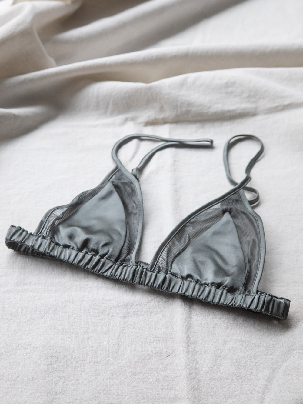 Silk Mesh Bra - Grey