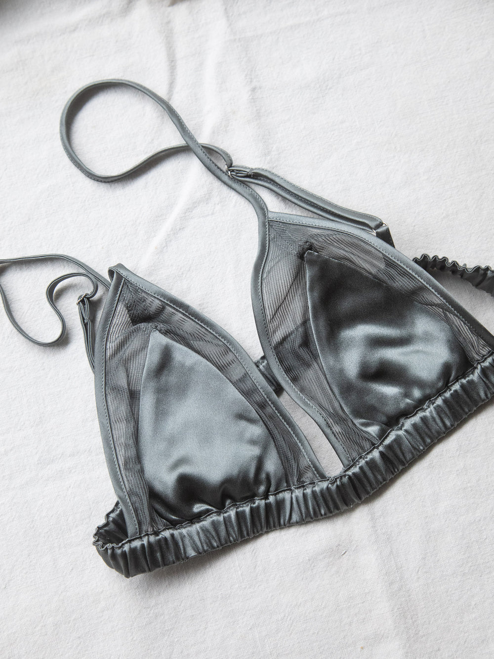 Silk Mesh Bra - Grey